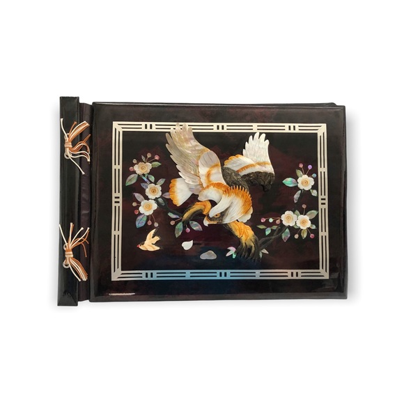 Stunning Vintage Asian Carved Eagle Abalone Inlay Photo Album - Picture 14 of 16